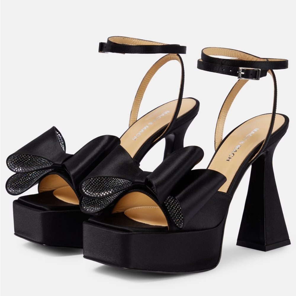 NEVER WORN Mach and Mach Le Cadeau Crystal & Silk 140mm bow platforms